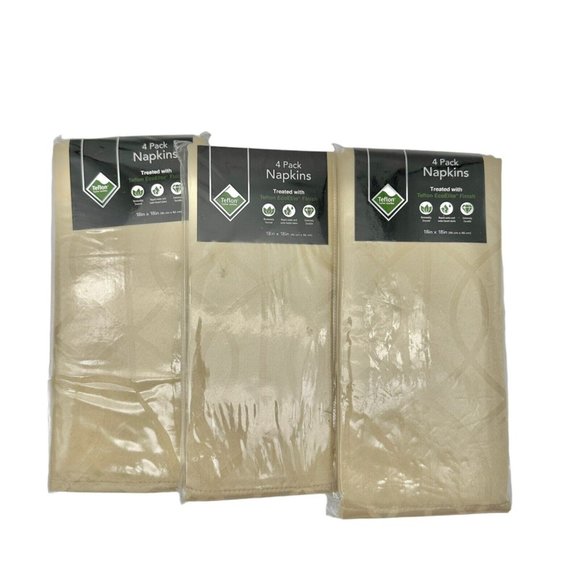 Set of 12 Napkins 18 x 18 inch Gold 3 packs of 4 NIP - Picture 1 of 7
